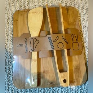 *New* Core Bamboo ~ Bamboo Serve Set ~ Serving Board Spatula Tongs ~ Sealed